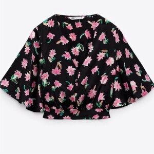 💥2/$10 Zara pink floral crop top XL